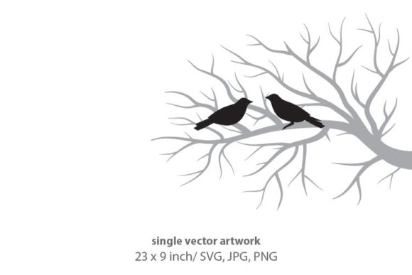 Birds and Winter Tree Branch Graphics