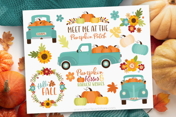 Blue Pumpkin Truck Clipart Fall Autumn Graphics
