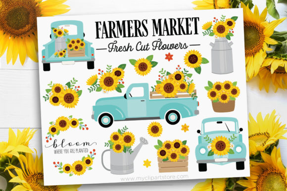 Blue Sunflower Truck Graphics for Autumn Crafting