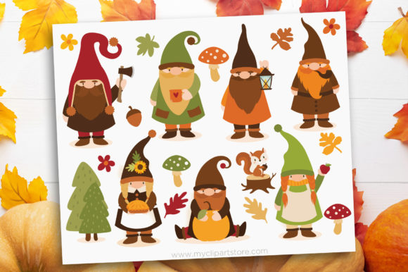 Fall Gnomes Graphics for Autumn Editorial Design