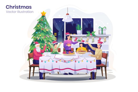 Family Home Dinner Christmas Graphics