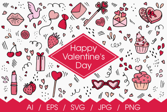 Happy Valentine's Day – Doodle Graphics for Commercial Use