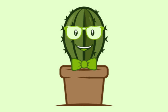 Mr Cactus with a Tie and Glasses Illustr for Branding