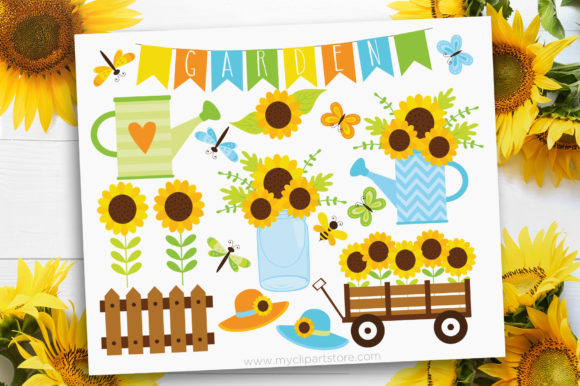 Sunflower Garden Clipart for Graphic Design