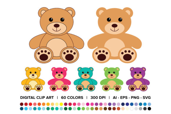 Teddy Bear Clipart Set Graphics for Crafting