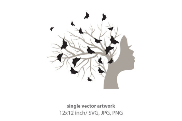 Tree with Woman Face and Bats – A Versatile Illustration for Digital Products