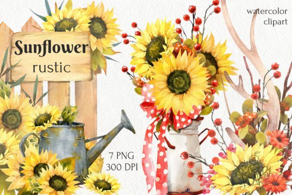 Watercolor Fall Sunflower PNG for Digital Products